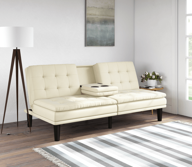 Mainstay Faux Leather Memory Foam Futon Convertible Sofa Bed Modern