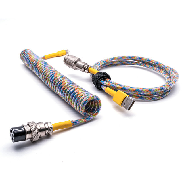Custom Coiled TypeC Cable Split Rainbow For Ducky Gaming Keyboard