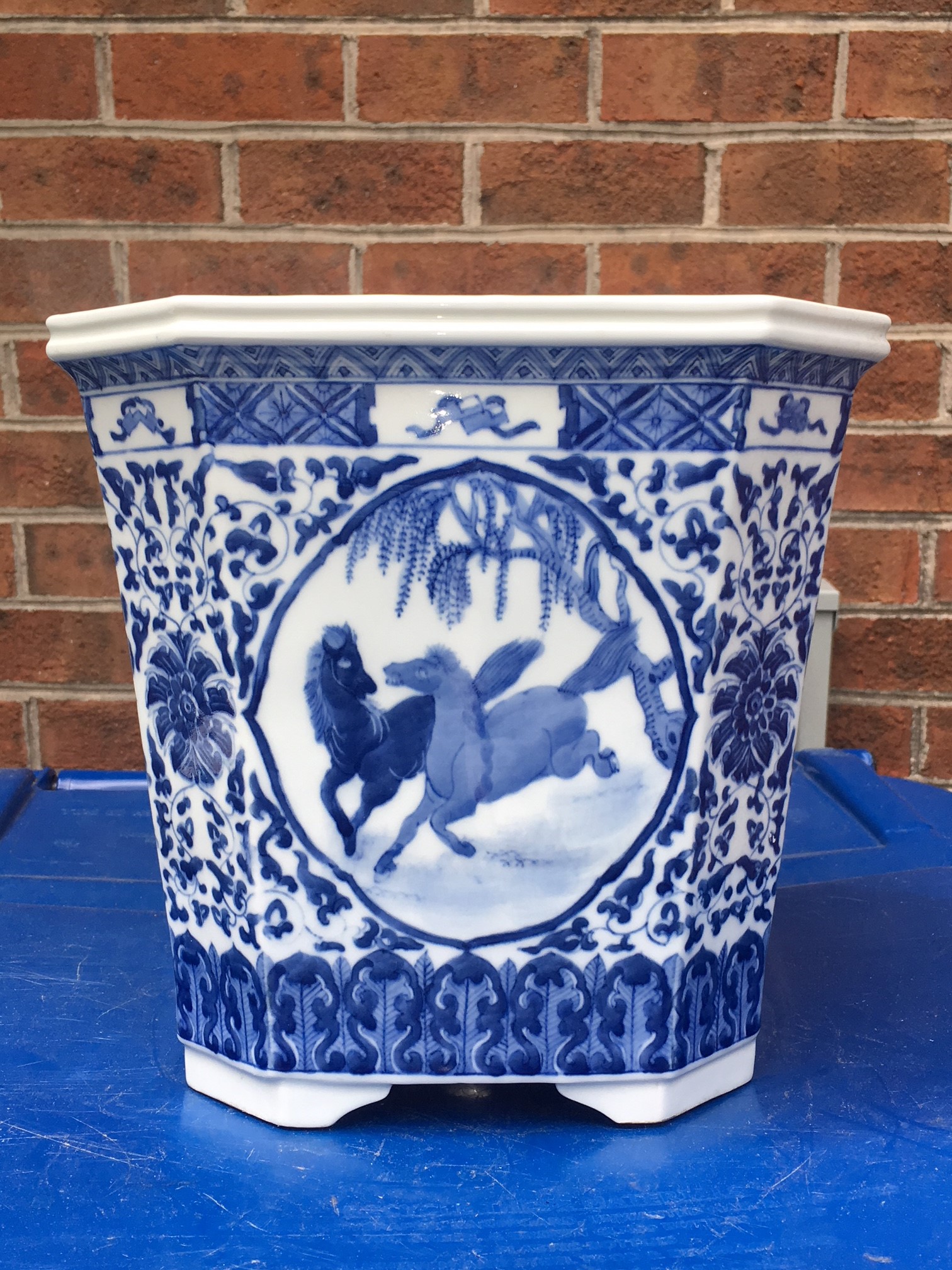 Antique Chinese Porcelain Octagon Cobalt Blue Hand Painted Planter Flower Pot eBay