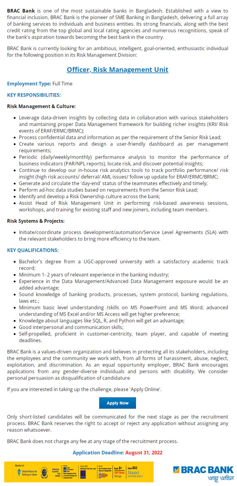 BRAC Bank Limited Job Circular 2022 Apply Online