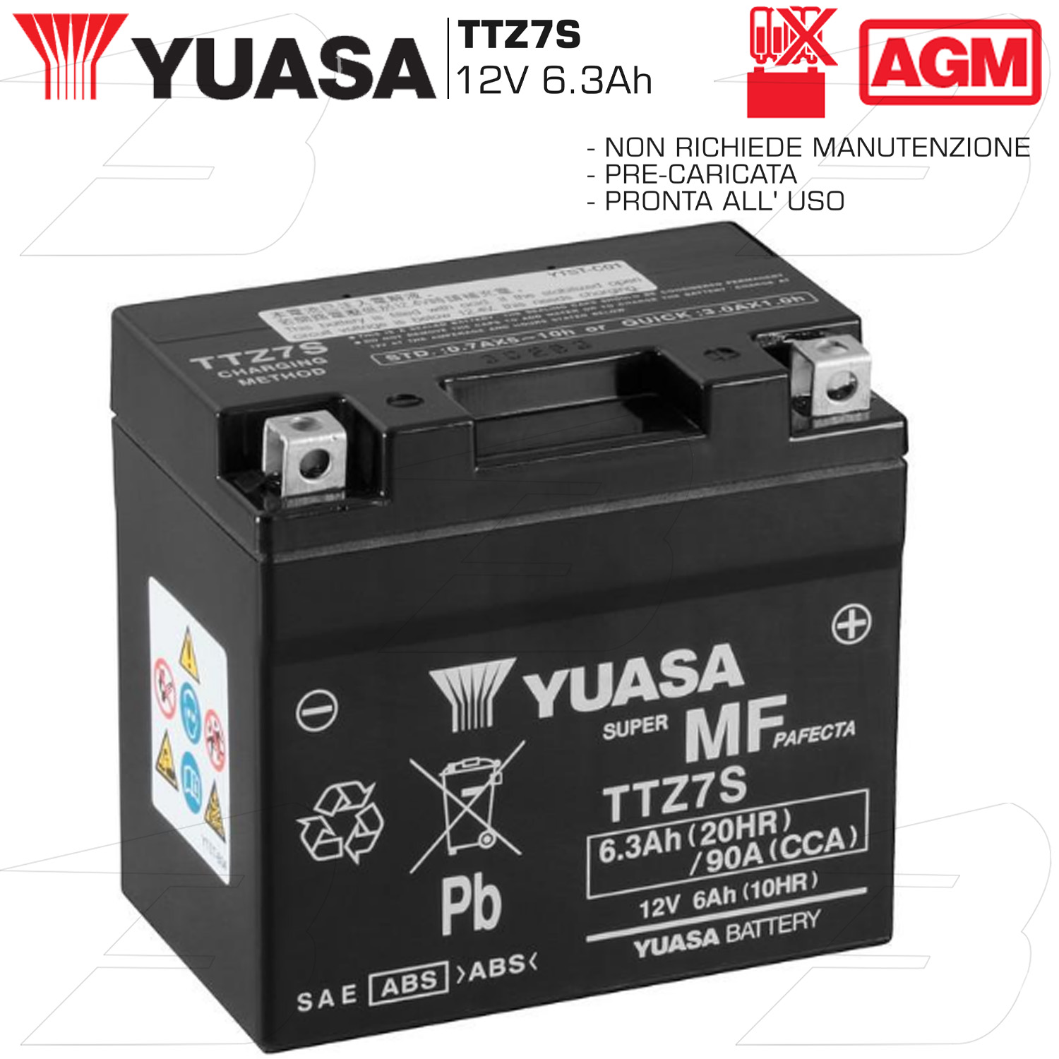 BATTERIA HONDA SH 125 A I ABS 2013 2014 2015 2016 YUASA TTZ7S = YTZ7S