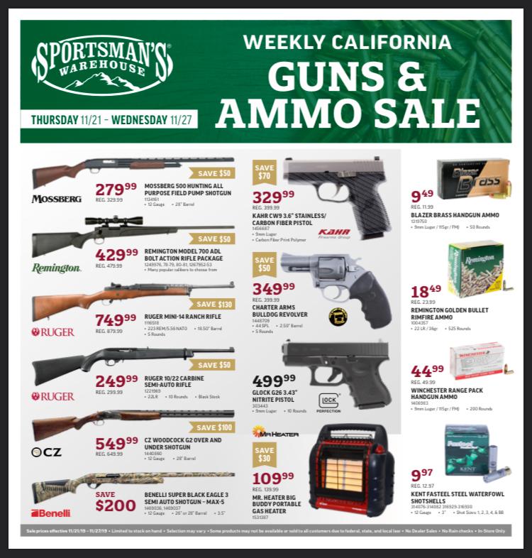 CA Sportsman's Warehouse Guns & Ammo Sale 11/2127