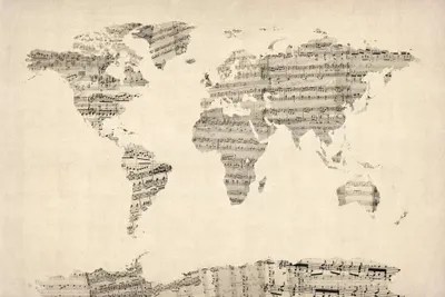 Sheet Music World Map Old Sheet Music World Map Canvas Art by Michael Tompsett iCanvas