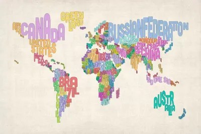 Typographic World Map Canvas Typographic Text World Map Canvas Wall Art by Michael Tompsett iCanvas
