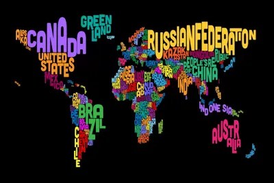 Typographic World Map Canvas Typographic Text World Map II (B Canvas Art Print Michael Tompsett