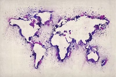 Weltkarte Lila Map of The World (Purple) Paint Splashes Ca... Michael Tompsett iCanvas