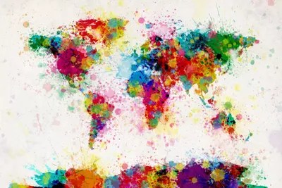 World Map Painting Canvas World Map Paint Drops Iii Canvas Artwork By Michael Tompsett | Icanvas