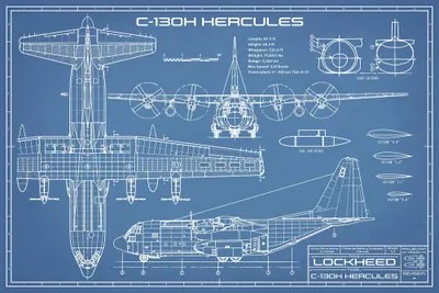 C130 Hercules Airplane Blueprint Canvas A... Action Blueprints iCanvas
