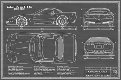 Corvette (C5) Z06 Black Art Print by Action Blueprints iCanvas