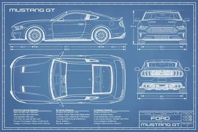 Mustang GT (20182020) Blueprint Canvas Ar... Action Blueprints iCanvas