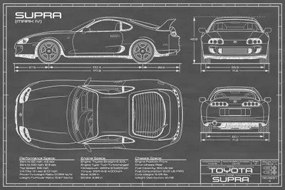 Toyota Supra MKIV Black Canvas Art by Action Blueprints iCanvas