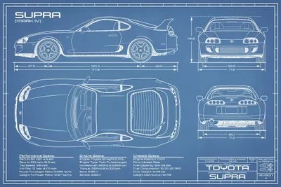 Toyota Supra MKIV Blueprint Canvas Art by Action Blueprints iCanvas