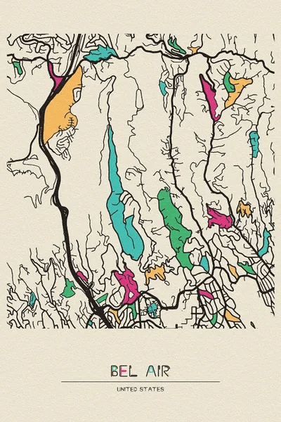 Bel Air, California Map Canvas Artwork by Ayse Deniz Akerman iCanvas