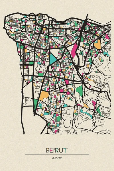 Beirut, Lebanon Map Canvas Art Print by Ayse Deniz Akerman iCanvas