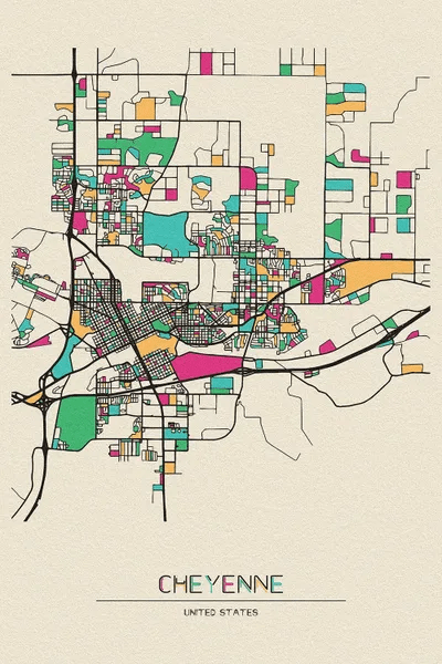 Cheyenne Wyoming Map Of Us Cheyenne, Wyoming Map Canvas Art by Ayse Deniz Akerman iCanvas
