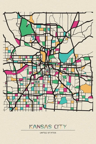 Kansas City, Missouri Map Canva Canvas Wall Art Ayse Deniz Akerman