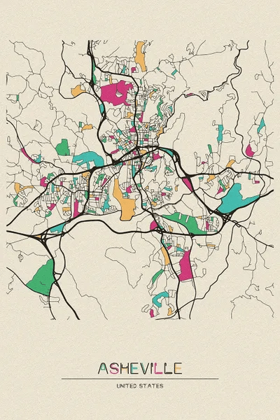 Asheville, North Carolina Map Canv Canvas Print Ayse Deniz Akerman