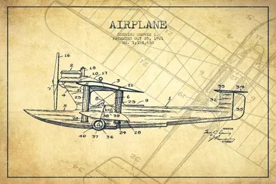 Airplane Vintage Patent Blueprint Canvas Art by Aged Pixel iCanvas