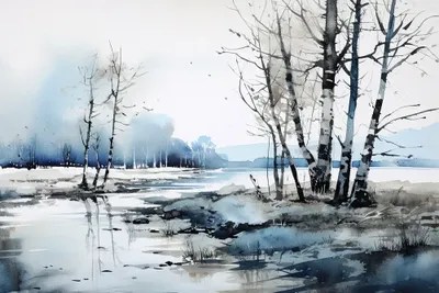 Early Spring Blue Landscape Canvas Wall Art by Ana Ozz iCanvas