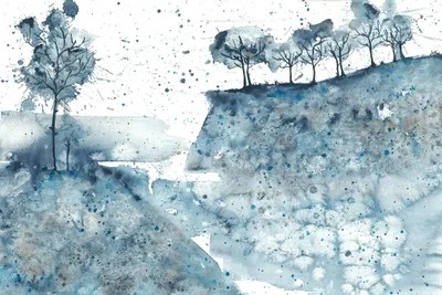 Blue Abstract Mountains In The Sea Art Print by Ana Ozz iCanvas