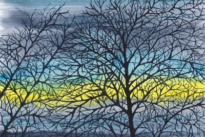 Bright Sunset, Blue Landscape Canvas Art Print by Ana Ozz iCanvas