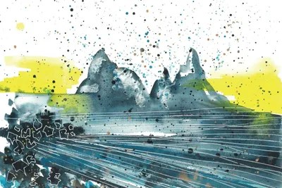 Sunset In Mountain, Blue Landscape Canvas Print by Ana Ozz iCanvas