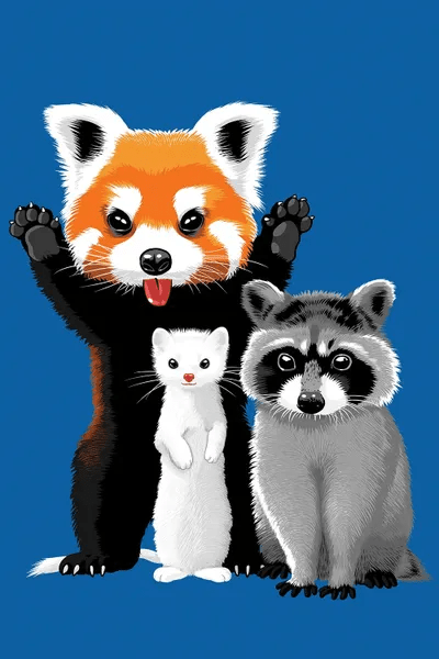 Raccoon, Ferret And Red Panda Canva Canvas Art Print Alberto Perez