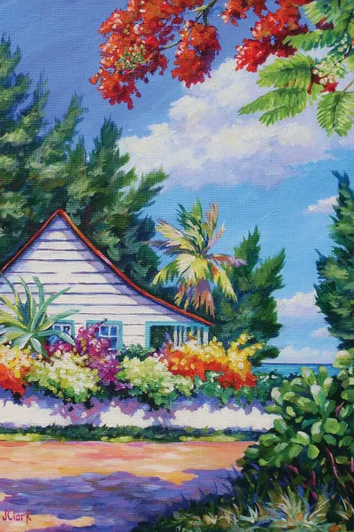 Poinciana And Cottage Canvas Wall Art by John Clark iCanvas