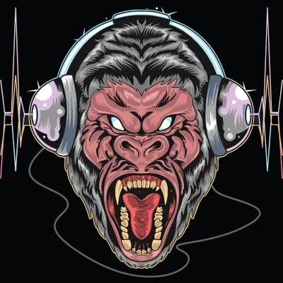 Gorilla with headphones Canvas Art Print by Art Mirano iCanvas