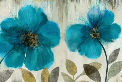 Teal Flowers Canvas Art Print by Asia Jensen iCanvas