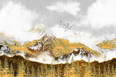 Golden Forest And Mountains Canvas Art by Artsy Bessy iCanvas