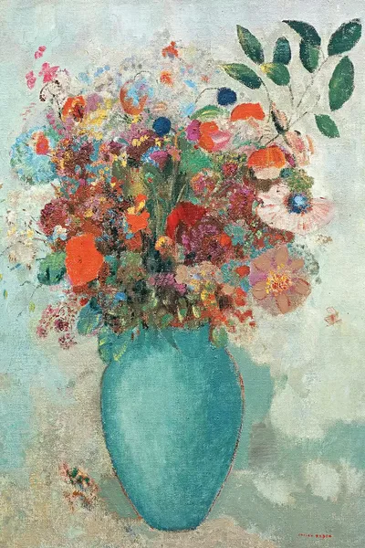 Flowers in a Turquoise Vase, c.1912 Canvas Art Print Odilon Redon