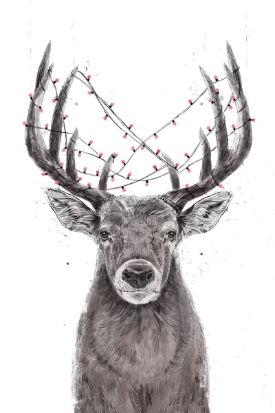 Xmas Deer Canvas Wall Art by Balazs Solti iCanvas