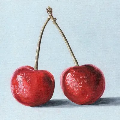 Cherries On Pale Blue Canvas Art Print by Cansu Rossi iCanvas