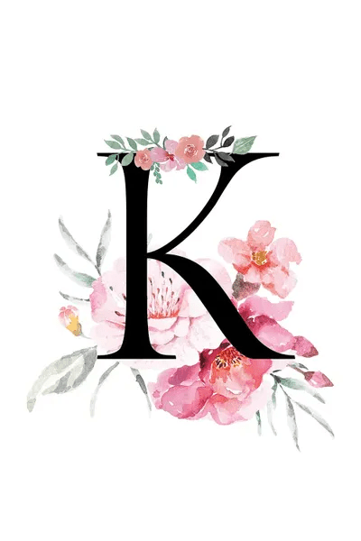 'K' Initial Monogram With Watercolor Flo Canvas Art Design Harvest