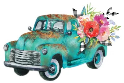 Spring Turquoise Flower Truck Can Canvas Wall Art Ephrazy Graphics