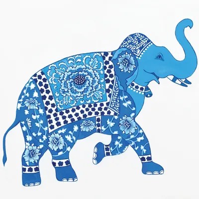 Chinoiserie Blue And White Elephan Art Print Green Orchid Boutique