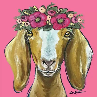 Goat Mandy Flower Crown On Pink Canv... Hippie Hound Studios iCanvas