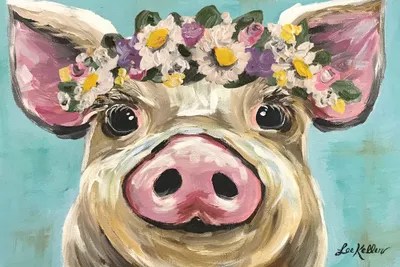 Pig With Flower Crown On Turquoise Canv... Hippie Hound Studios iCanvas