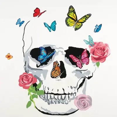 Butterfly Flower Skull Canvas Art Print by Randy Hibberd iCanvas