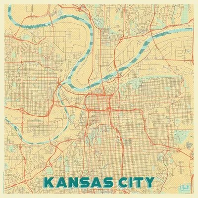 Kansas City Retro Urban Blueprint Map Canvas Print Hubert Roguski