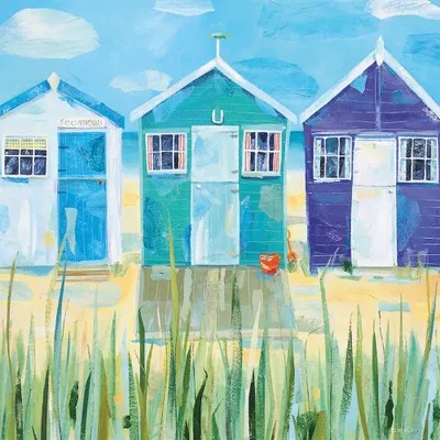 Three Beach Huts Canvas Art by Claire Henley iCanvas