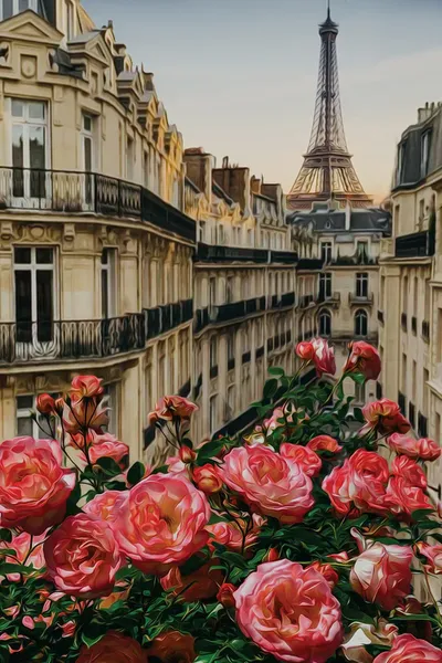 Pink Roses On The Streets Of Paris C Canvas Print Ievgeniia Bidiuk
