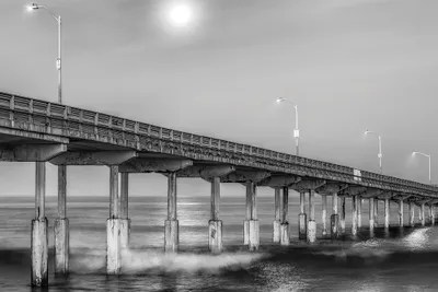 Moonlight At Ocean Beach Pier Canvas Wall Art Joseph S. Giacalone