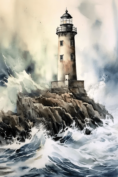 Lighthouse In Stormy Sea Canvas Wall Art by Jane Rix iCanvas