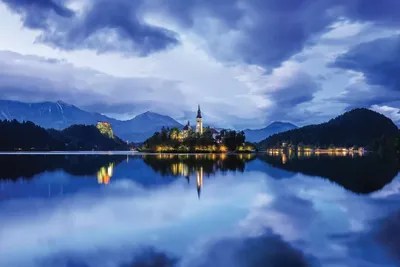 Slovenia. Lake Bled at sunset. Ca Canvas Art Print Jaynes Gallery