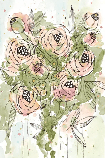 Blush and Green Floral Canvas Art by Krinlox iCanvas