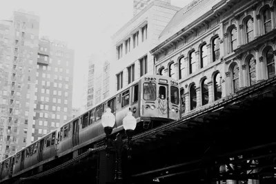 Black And White Chicago L Train Canvas Canvas Wall Art Laura Evans
