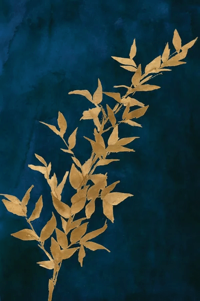 Gold Leaves on Navy II Canvas Art Print by Lanie Loreth