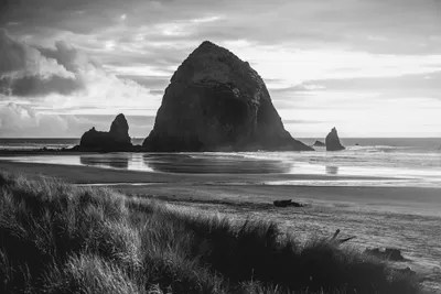 Cannon Beach Oregon Coast Black and W Canvas Artwork Nature Magick